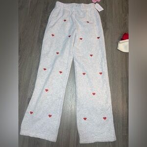 Gray Sweatpants With Red Heart Pattern